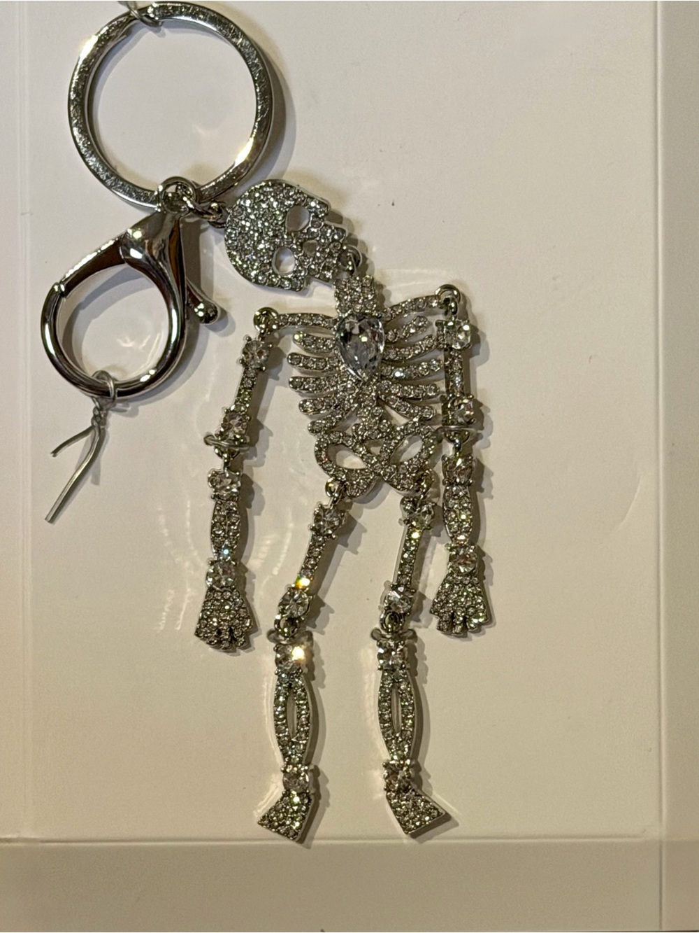 Baublebar Crystal Skeleton Keychain - Bag Charm. Silver with Rhinestones.